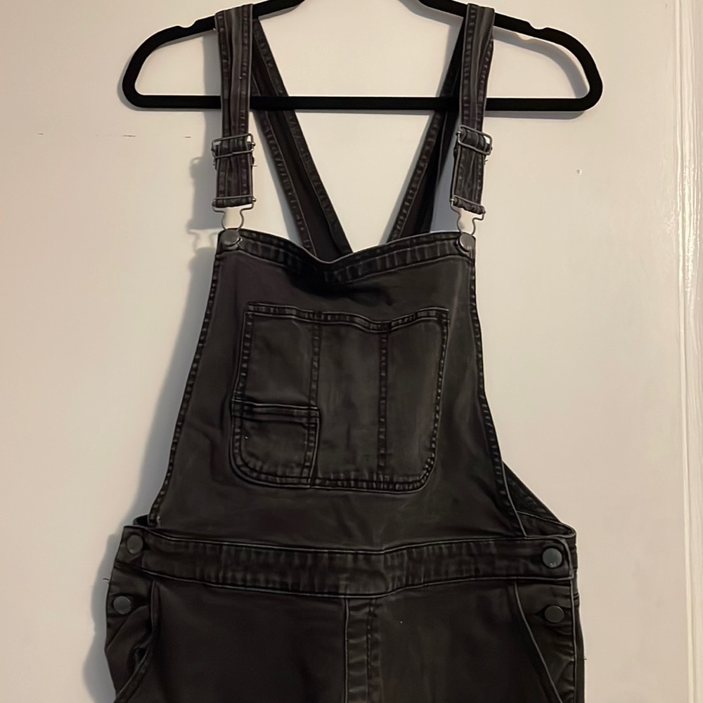 Distressed Black Overalls